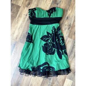 Y2K Miss Bisou Green & Black Strapless Dress with Tulle Hem